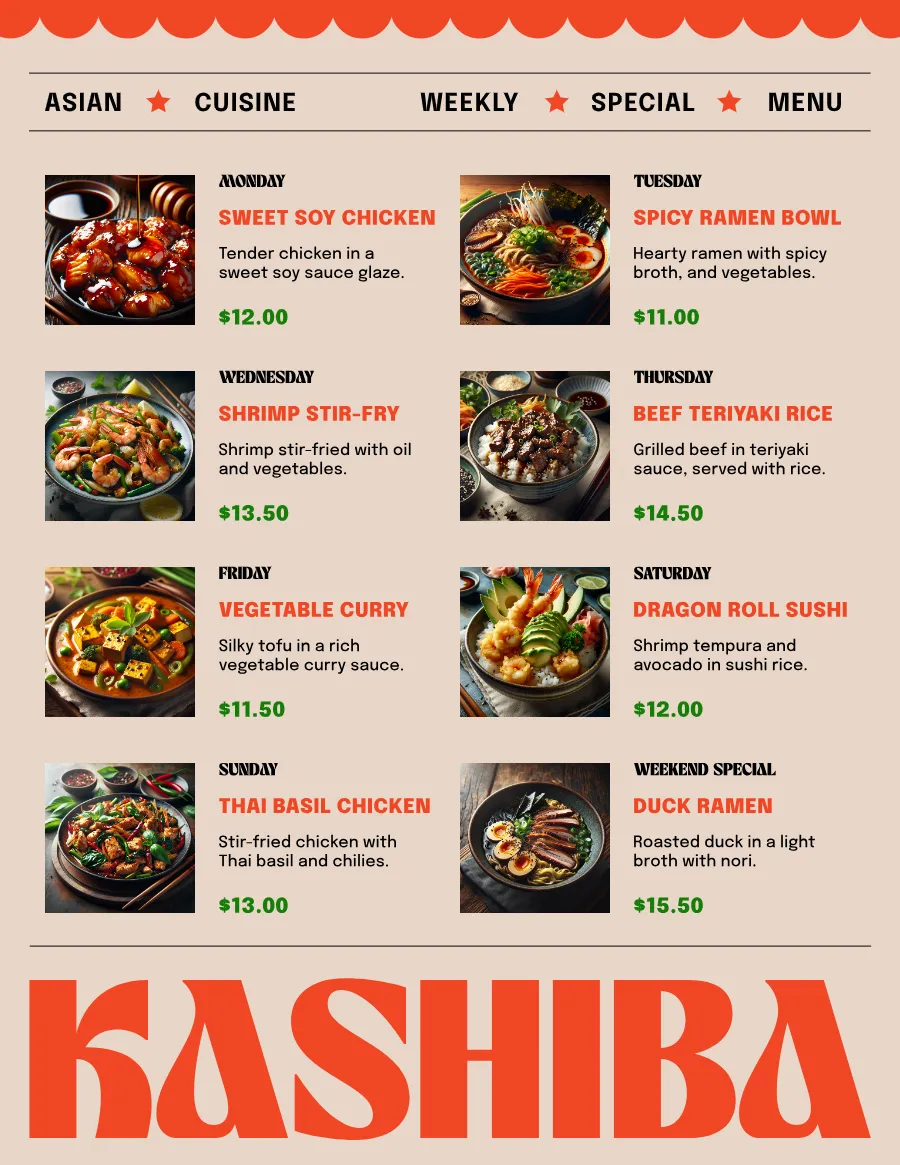Menu For Asian Kittl | The AI-First Design Platform for Creators