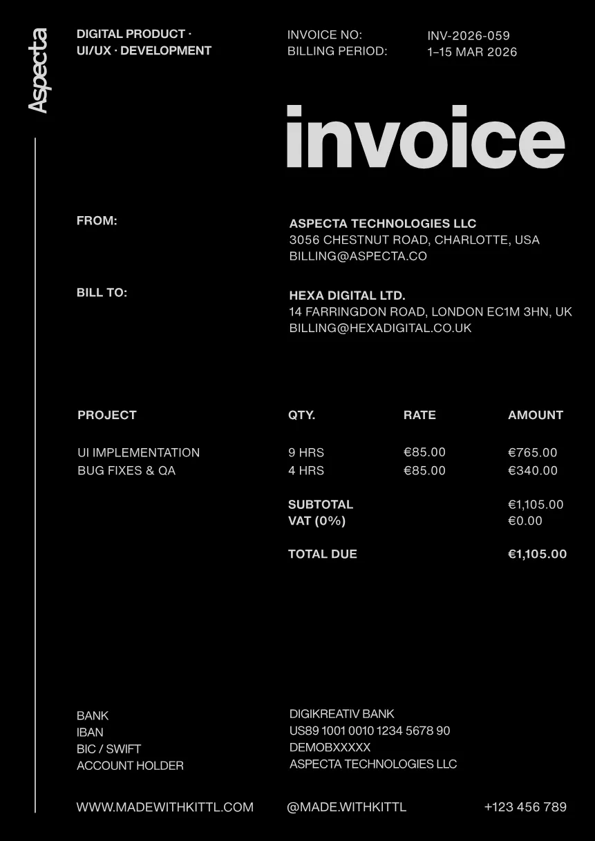 Technical Work Invoice Kittl | The AI-First Design Platform for Creators
