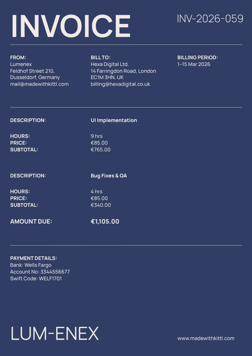 Technical Work Invoice Kittl | The AI-First Design Platform for Creators